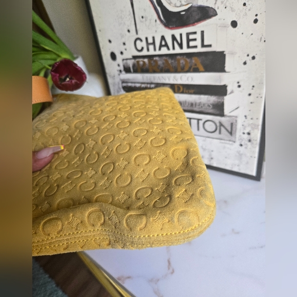 EUC CELINE C MACADAM YELLOW SUEDE BAGUETTE SHOULDER BAG - Picture 3 of 16